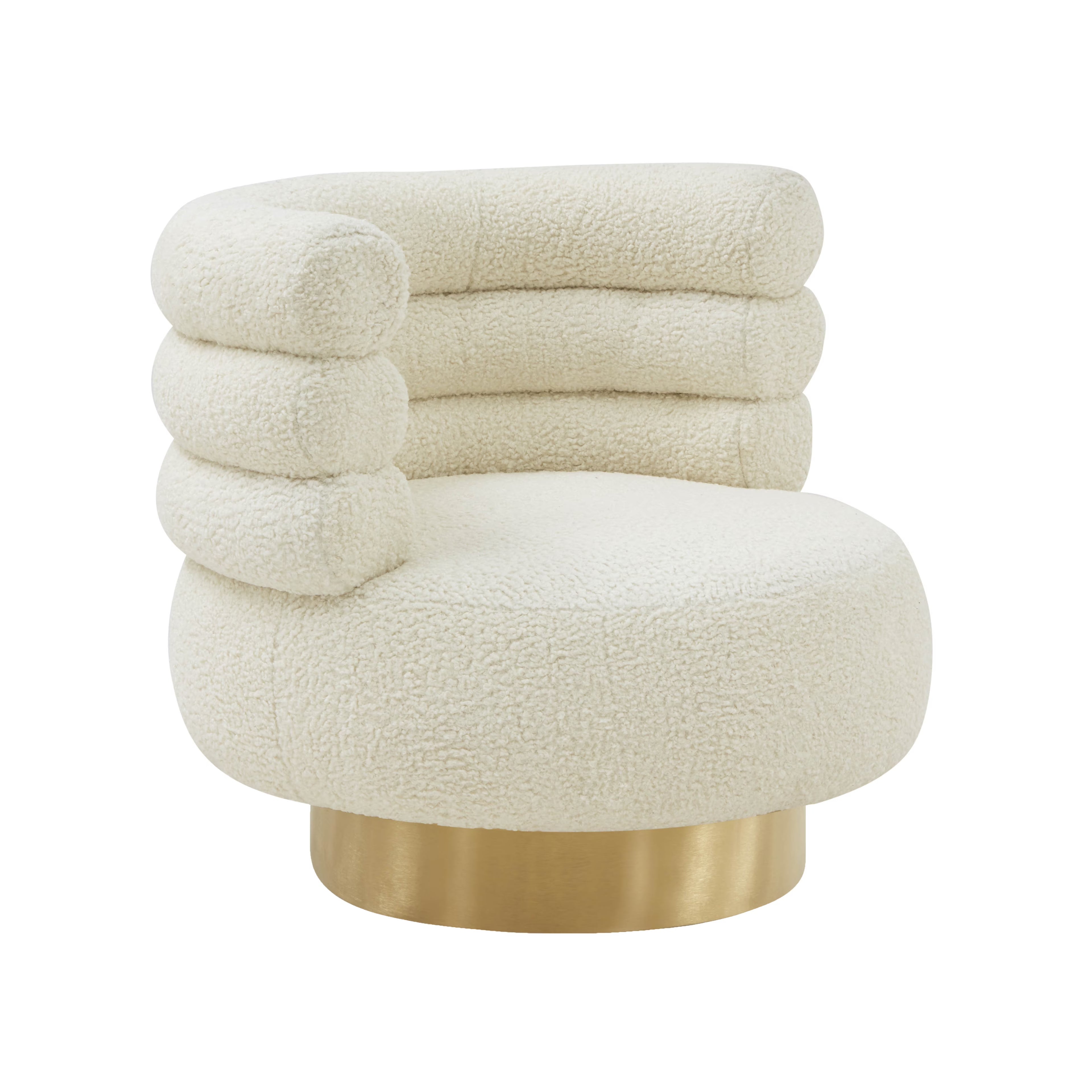 Cream Faux Shearling Swivel Chair with Gold Base H245658