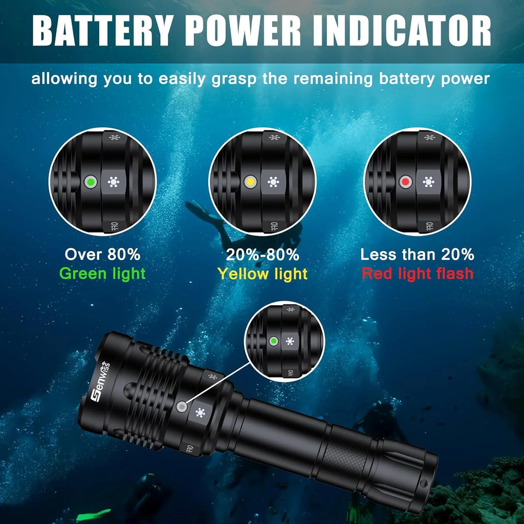 Rechargeable Underwater Dive Flashlight with Battery and Charger F45090