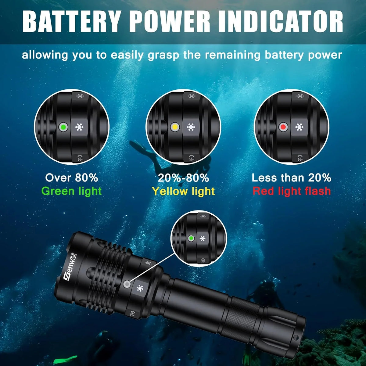 Rechargeable Underwater Dive Flashlight with Battery and Charger F45090