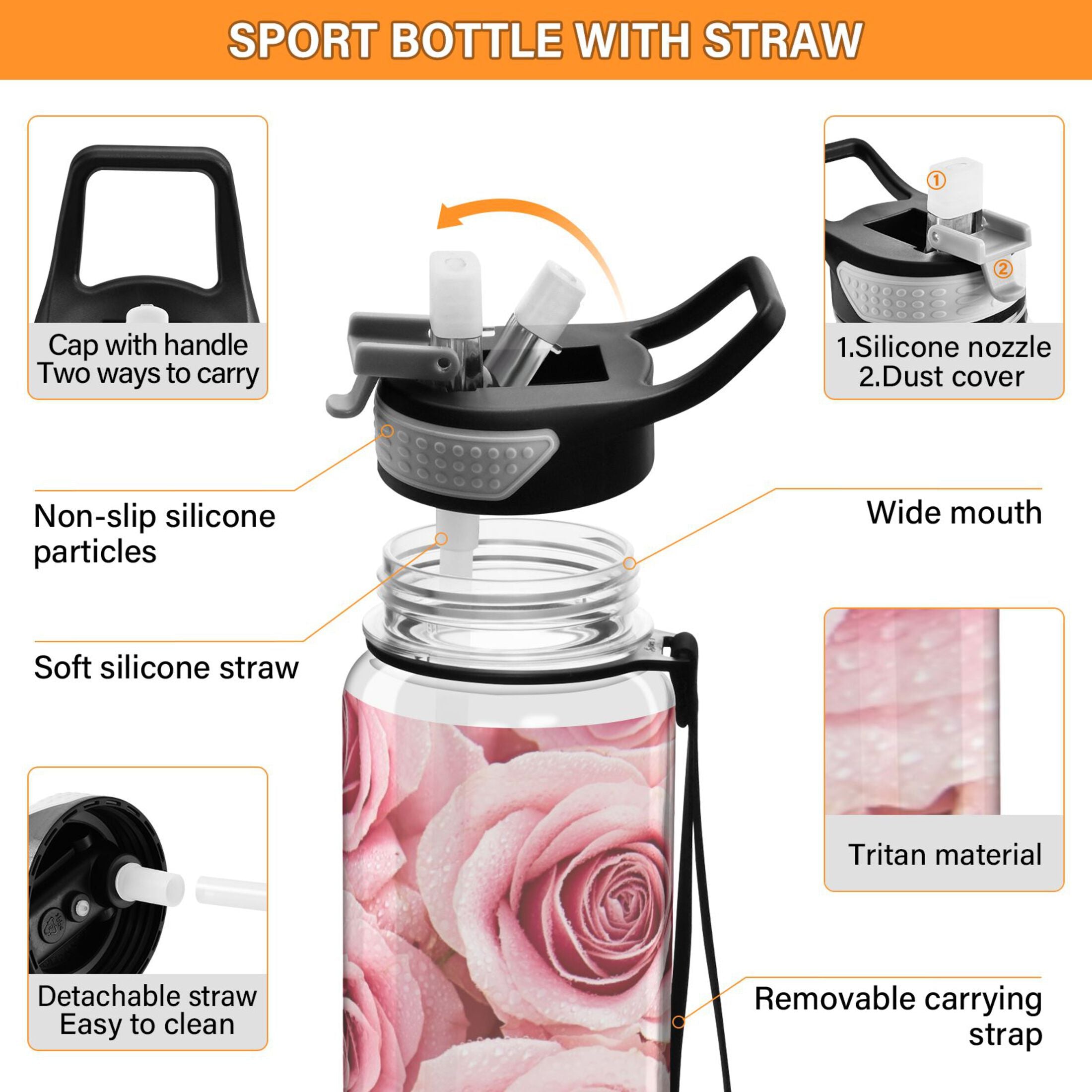 Pink Roses Flowers 32oz Tritan Leakproof Sports Bottle Y7782