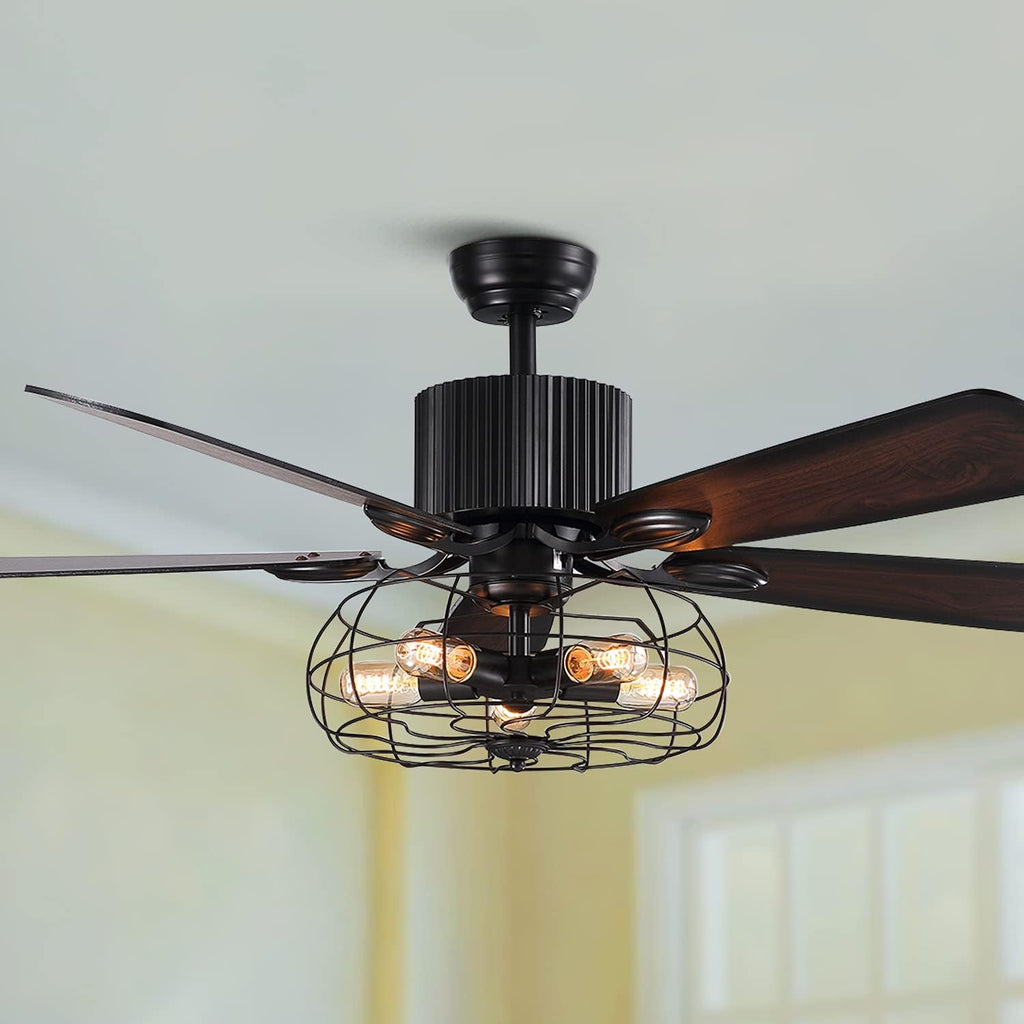 48 Retro Industrial Cage Ceiling Fan with Lights and Remote B374214