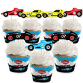 Racecar Cupcake Wrappers and Treat Picks Kit - Set of 24 Y4896
