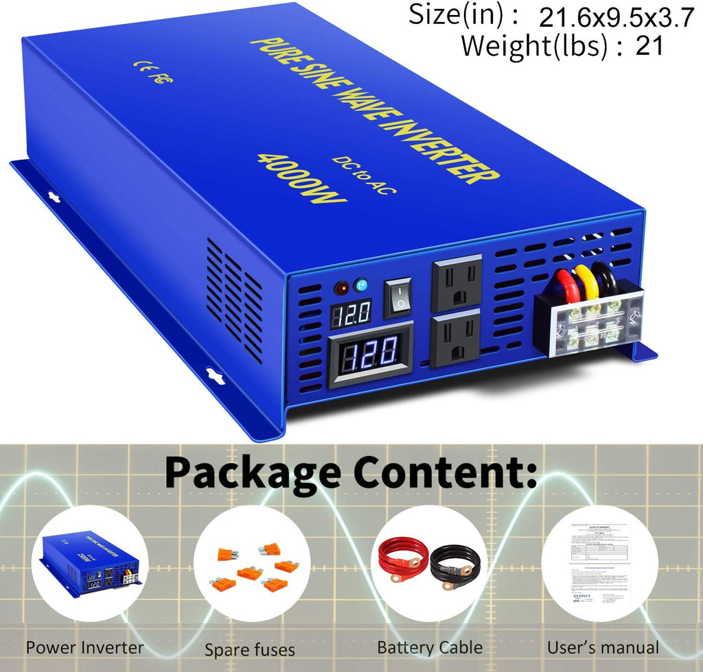4000 Watt Pure Sine Wave Power Inverter 12V to 120V AC U50664