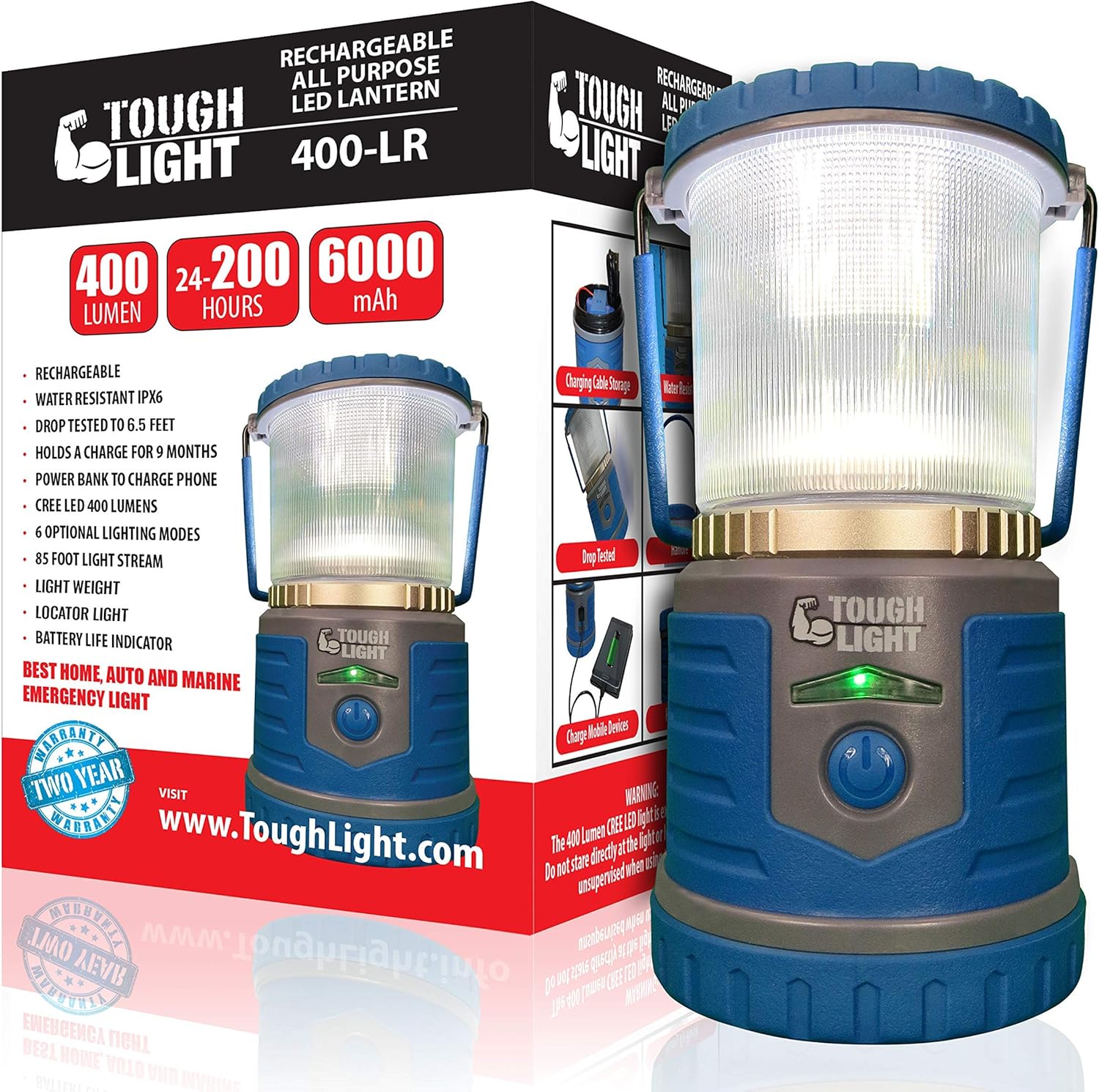 LED Rechargeable Lantern with Cell Phone Charger, Pack of 2 K7142