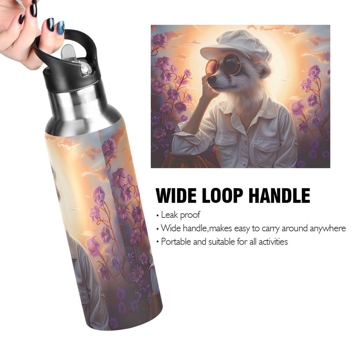 Insulated Stainless Steel Water Bottle with Straw Lid 20 oz L48536
