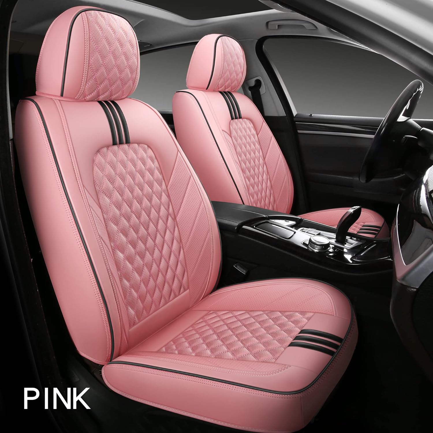 Pink Synthetic Leather 5-Seater Full Set Car Seat Covers K3529
