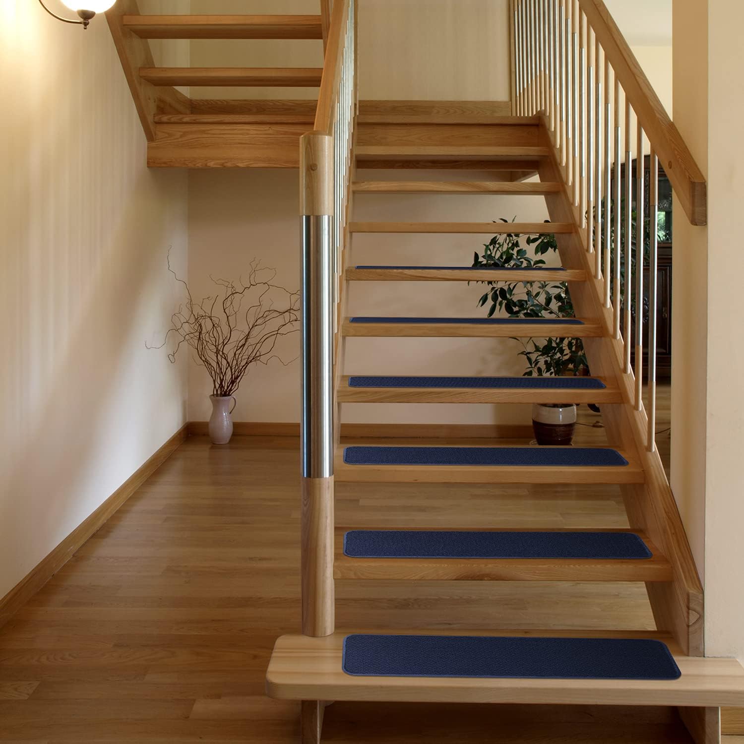 Set of 15 Navy Blue 8 Inches X 30 Inches Skid-Resistant Carpet Stair Treads W335716