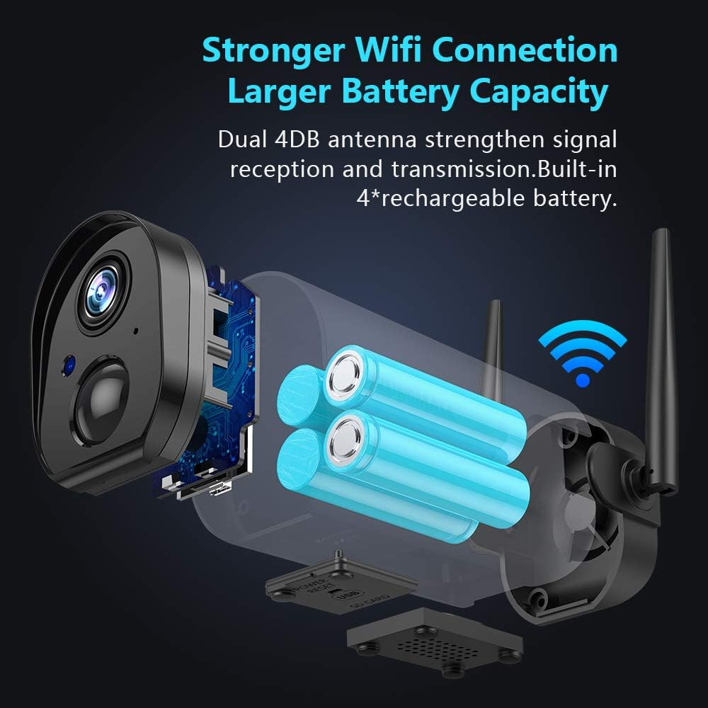 Wireless Outdoor WiFi Security Camera, Rechargeable Battery Powered, PIR Motion Detection, Two Way Audio, Night Vision, Waterproof, 2PCS F430604