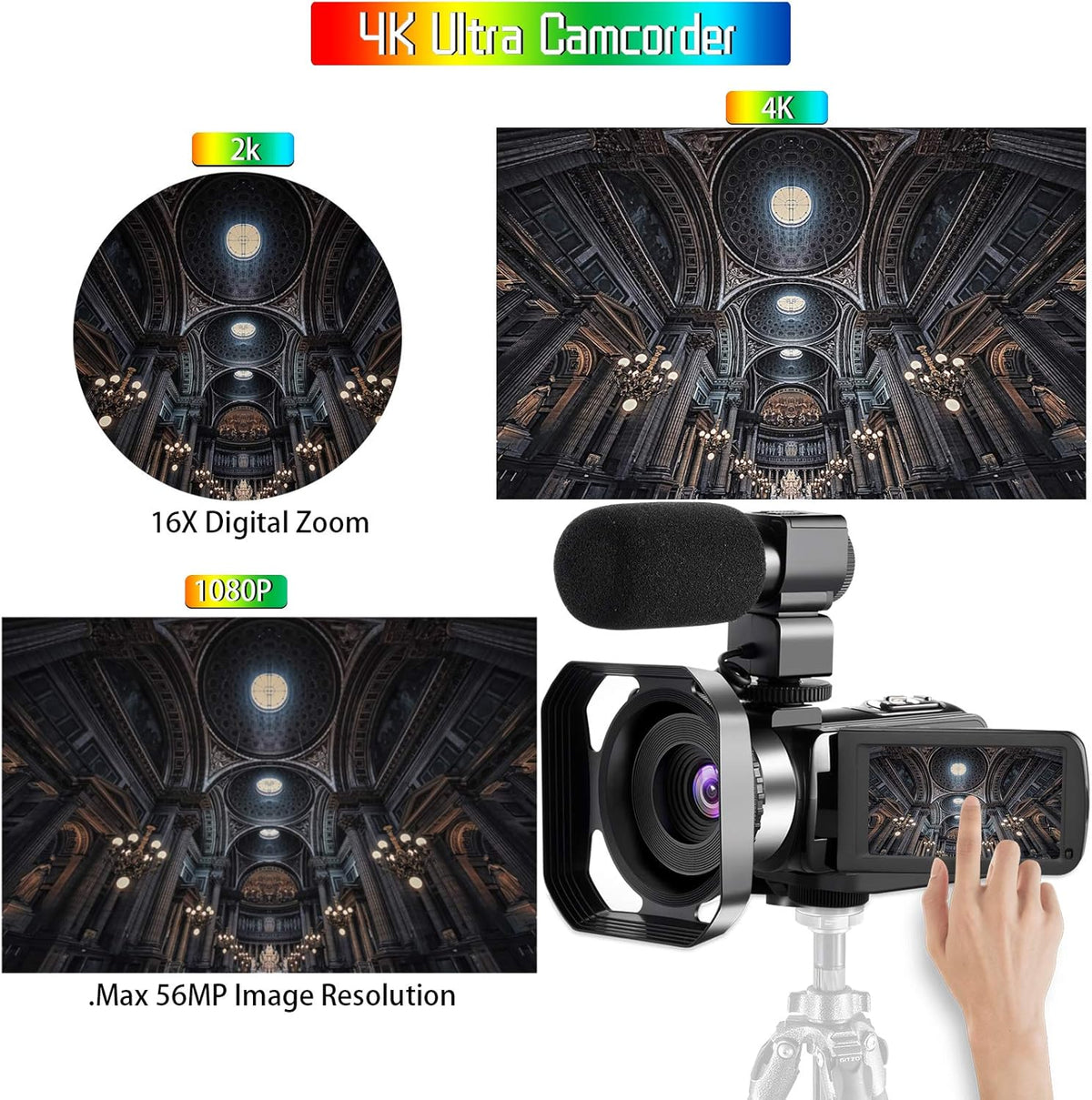 4K Camcorder with 16X Digital Zoom and Night Vision U829124