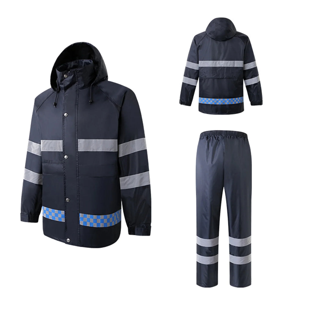 High Visibility Reflective Waterproof Raincoat Suits Rain Gear Motorcycle Cycling Rain Poncho Jacket Hooded Rainwear Four Season XXL A531