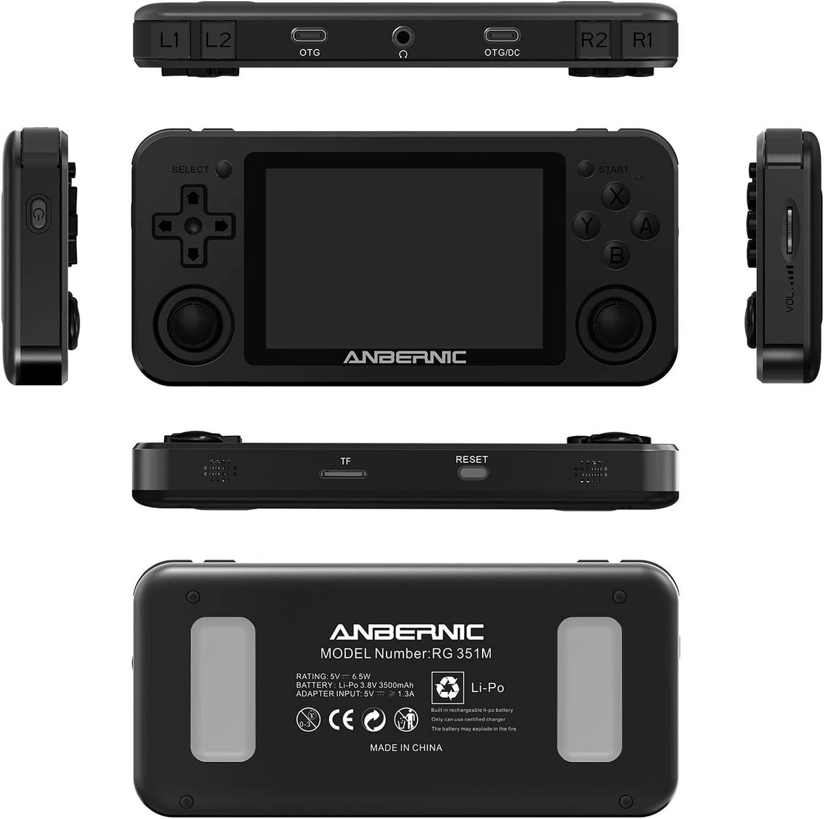 Black Handheld Game Console with 64G TF Card 2500 Classic Games 3.5 inch IPS Screen E953