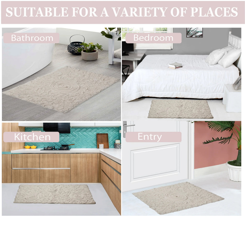 100% Cotton Tufted Bath Rugs, 4 Piece Set with Runner, Ivory E80687