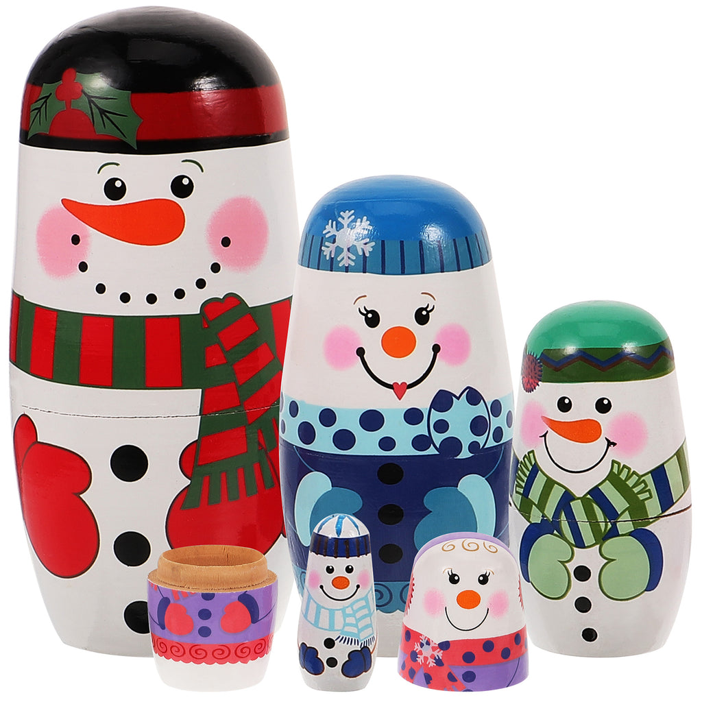 Set of 4 Wooden Snowman Toy Dolls W728789