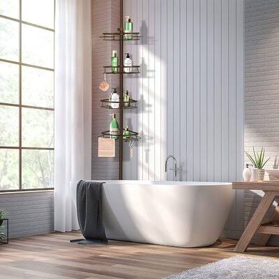 Tension Shower Pole Corner Caddy, 4 Tier Rustproof 304 Stainless Steel Shower Shelf F2917