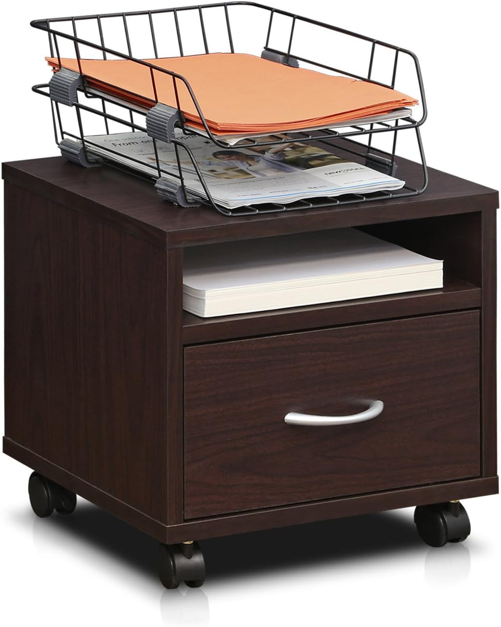 Espresso Under Desk Utility Cart with Casters V1870