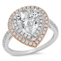 18K White/Rose Gold Halo Solitaire Ring with Accents B642