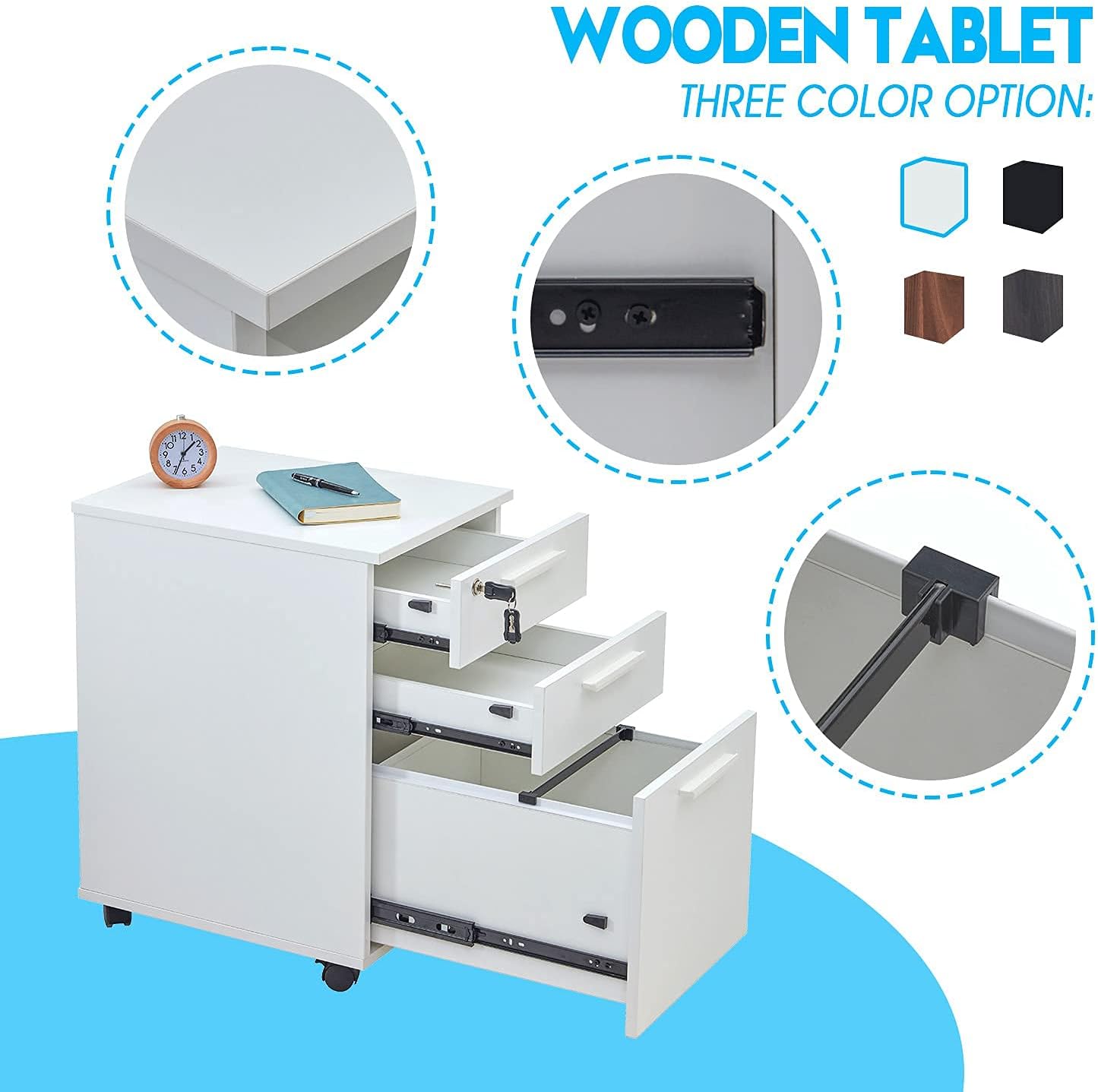 White 3-Drawer Filing Cabinet with Lock A147