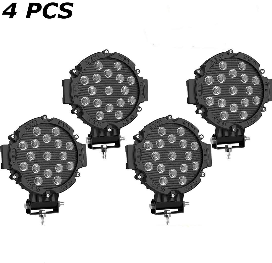 7” 51W Led Tractor Work Lights, 12V Round Off-Road Driving Flood Lights (4 Pcs Red) Pack of 2 N57341