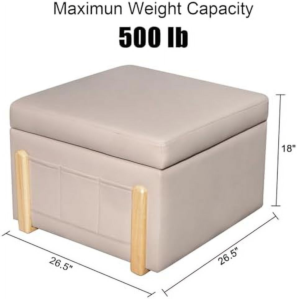 Square Faux Leather Ottoman with Lift Top B72084