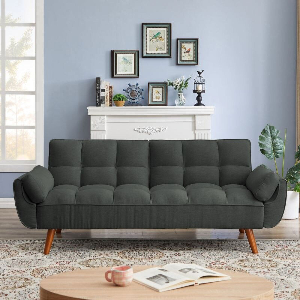 Dark Gray Convertible Sofa Bed with Pillows S51108