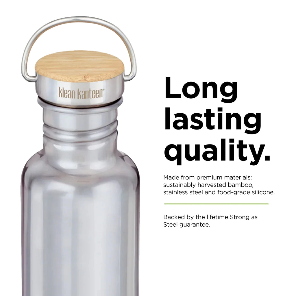27 Oz Mirrored Stainless Steel Water Bottle with Bamboo Cap U613