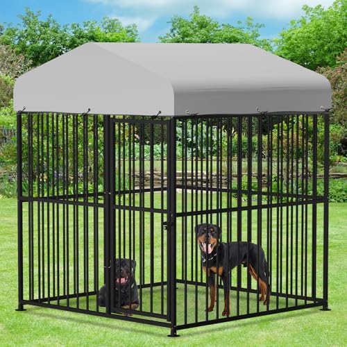 4 x 4 x 5 Ft Heavy Duty Metal Dog Kennel with UV & Waterproof Cover G907