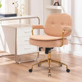 Camel Boucle Desk Chair with Wheels and Arms and Gold Metal Legs H361428
