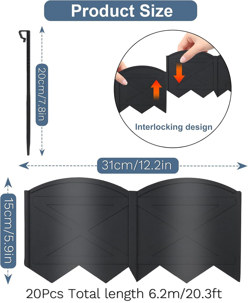 20Ft Plastic Garden Edging with 20Pcs Stakes Black M45112