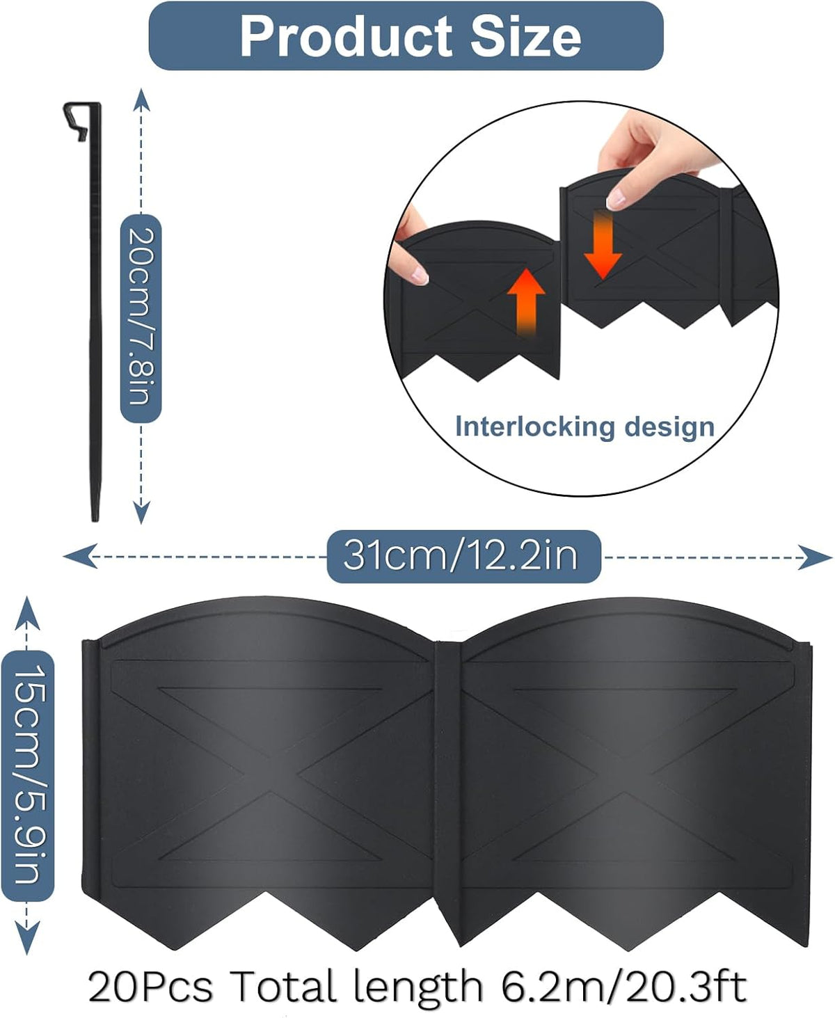 20Ft Plastic Garden Edging with 20Pcs Stakes Black M45112