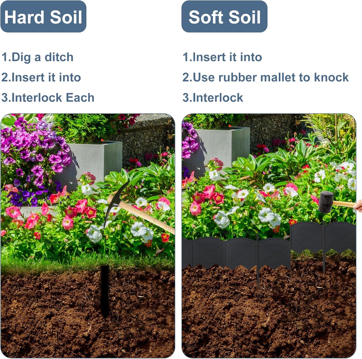 20Ft Plastic Garden Edging with 20Pcs Stakes Black M45112