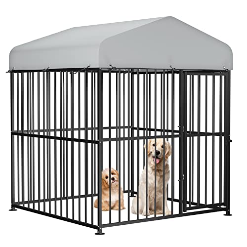 4 x 4 x 5 Ft Heavy Duty Metal Dog Kennel with UV & Waterproof Cover G907