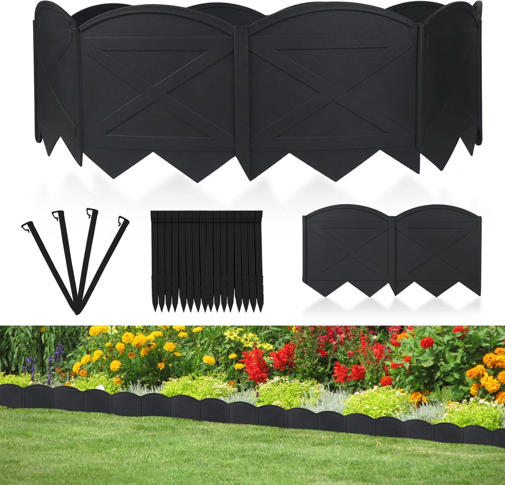 20Ft Plastic Garden Edging with 20Pcs Stakes Black M45112