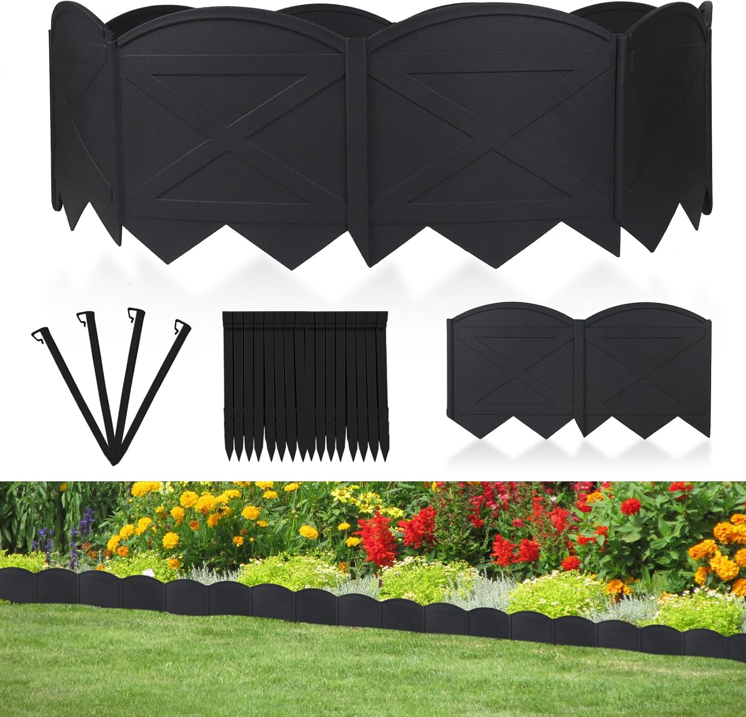 20Ft Plastic Garden Edging with 20Pcs Stakes Black M45112
