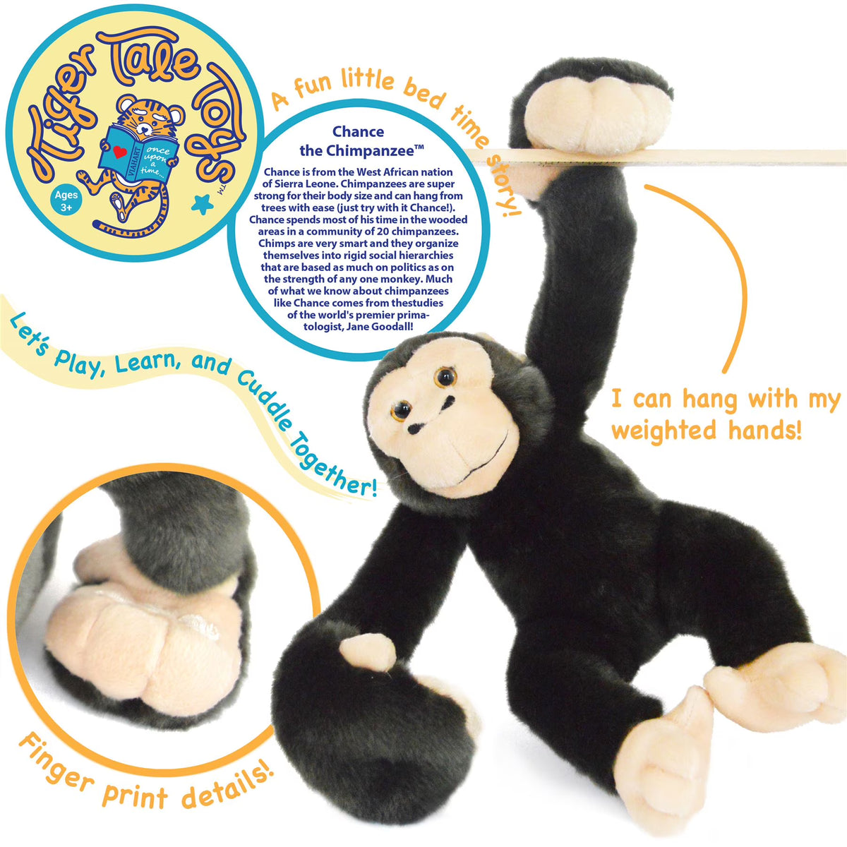 14 Inch Hanging Monkey Chimp Stuffed Animal Plush Ape E140