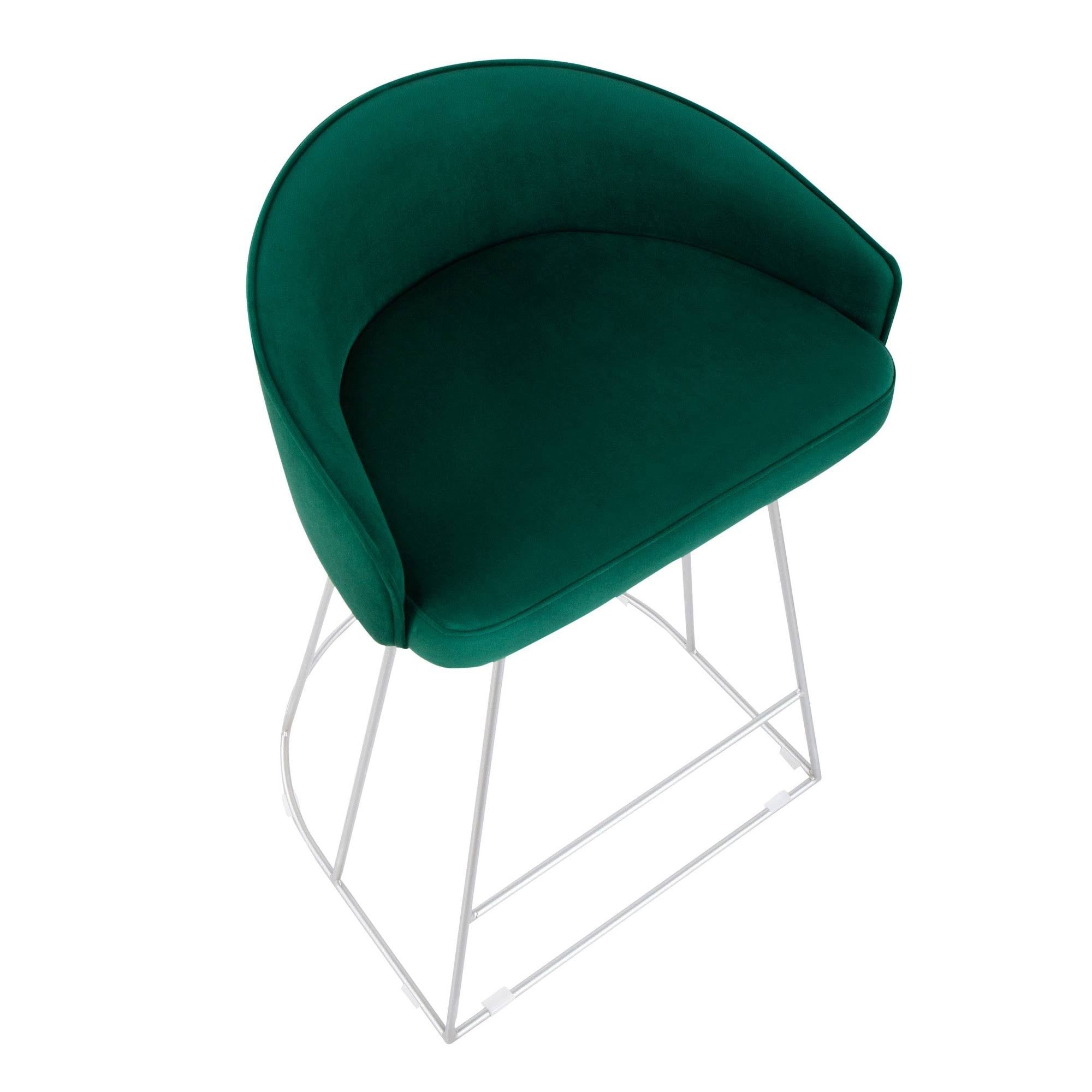 Green Velvet and Silver Steel Counter Height Stool Set of 2 H79497