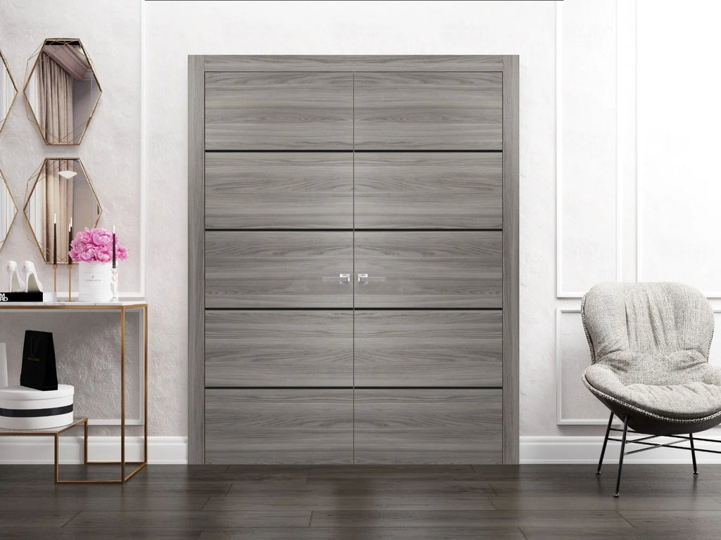 Solid French Double Doors 48 x 96 inches with Frosted Glass S2266