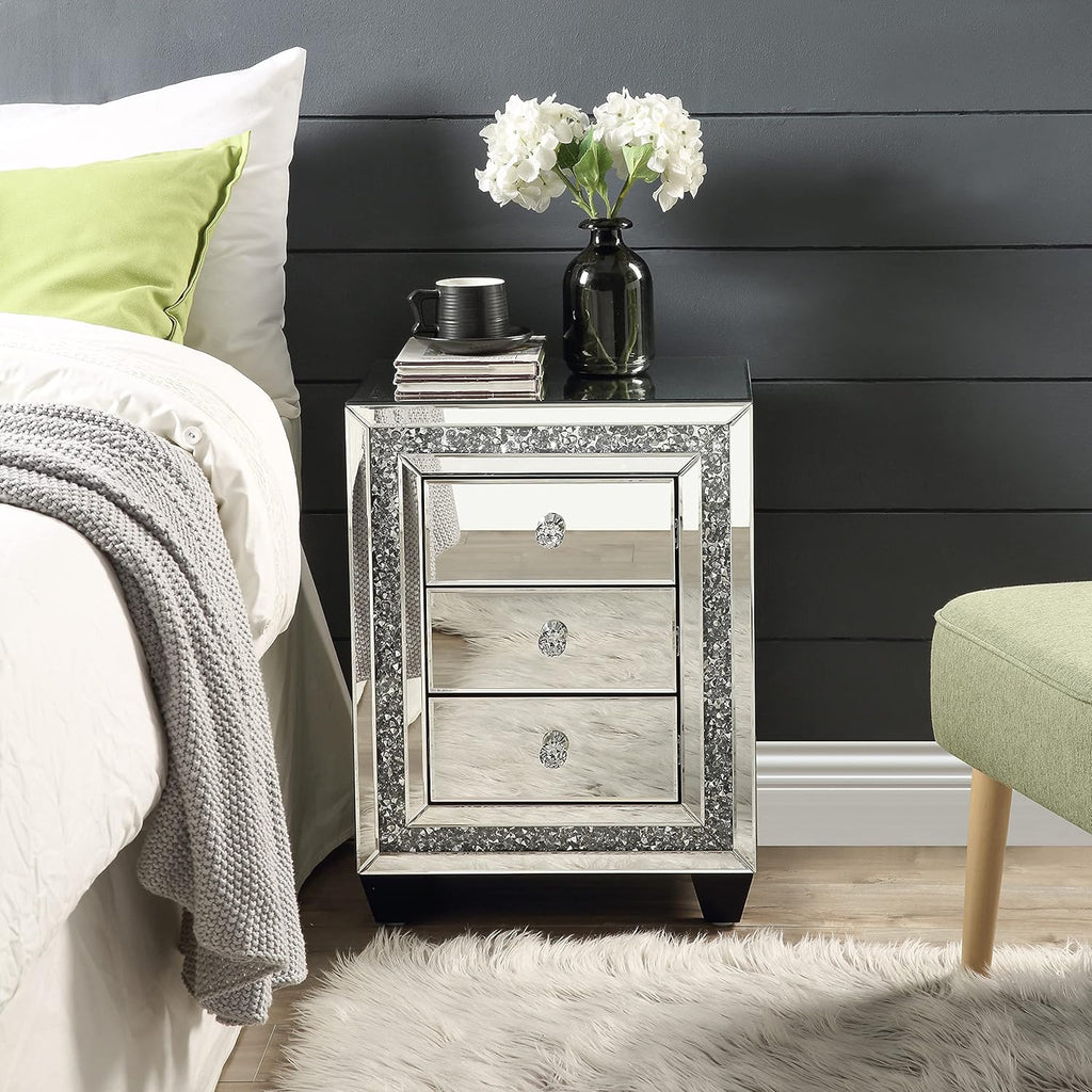 Mirrored Nightstand with Three Drawers J905250