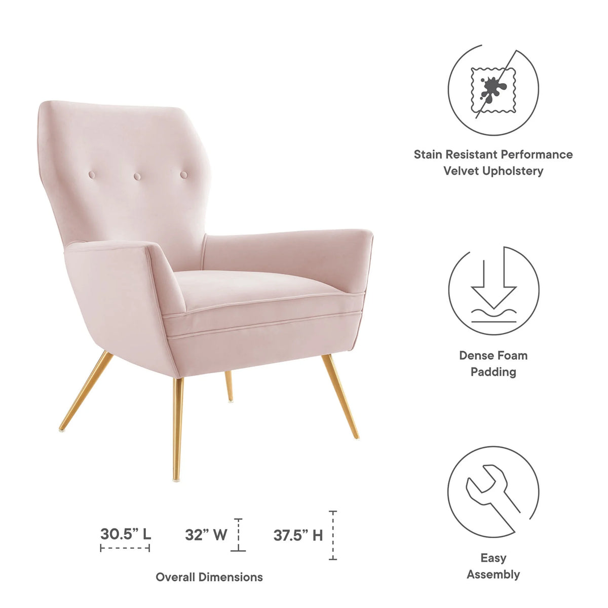 Pink Gold Tufted Velvet Armchair L97131