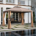 Tan Aluminum and Steel Gazebo with Mosquito Netting S23556