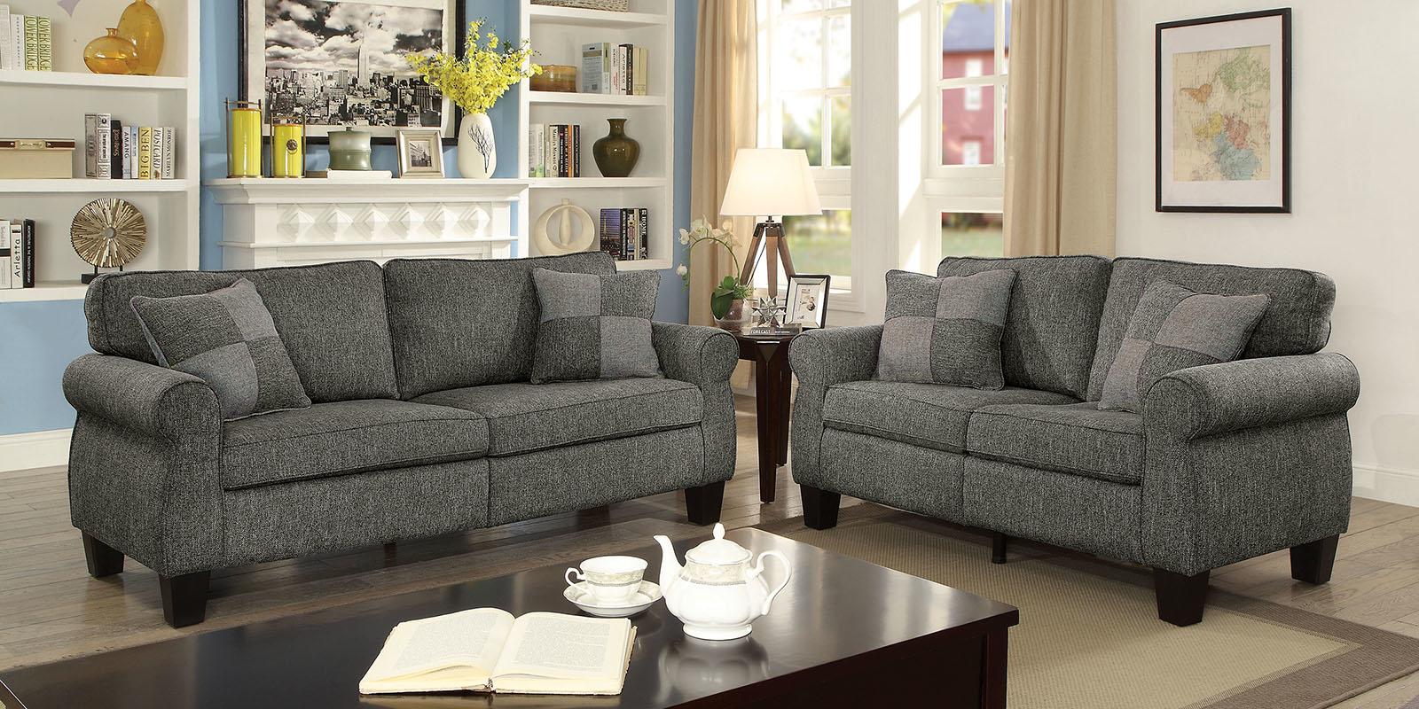 Dark Gray Linen-like Fabric Sofa and Loveseat A199832