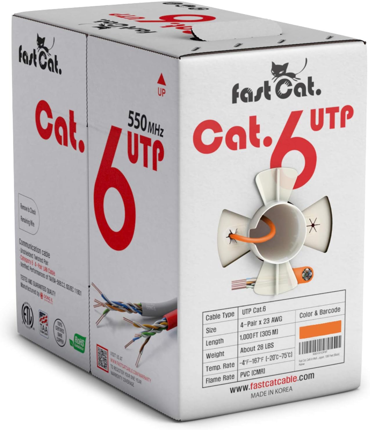 Cat6 Ethernet Cable 1000ft - 23 AWG, CMR, Solid Bare Copper UTP LAN Cable (Purple) G9599