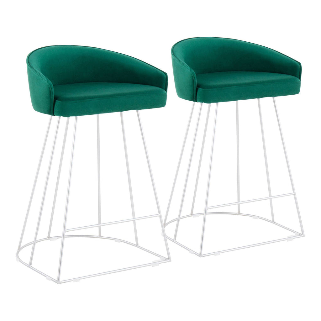 Green Velvet and Silver Steel Counter Height Stool Set of 2 H79497