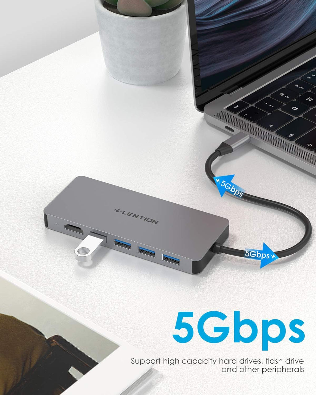 USB C Dual HDMI Hub with 4X USB 3.0, 2X 4K HDMI and 100W Type C Charging Adapter, Space Gray, Pack of 2 L802