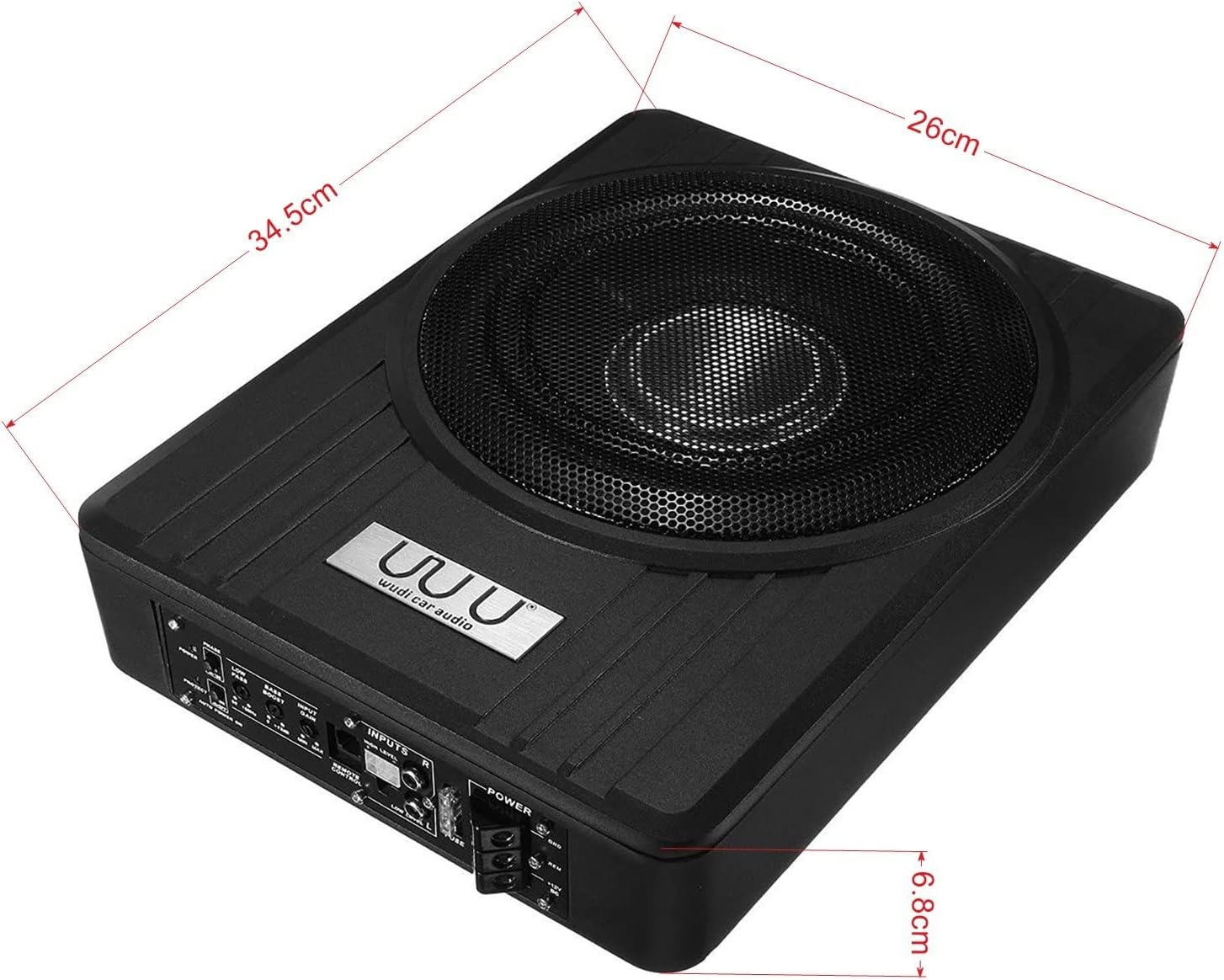 Under Seat Car Active Sub Woofer Black Slim Aluminium Alloy Speaker 12V 600W V92339