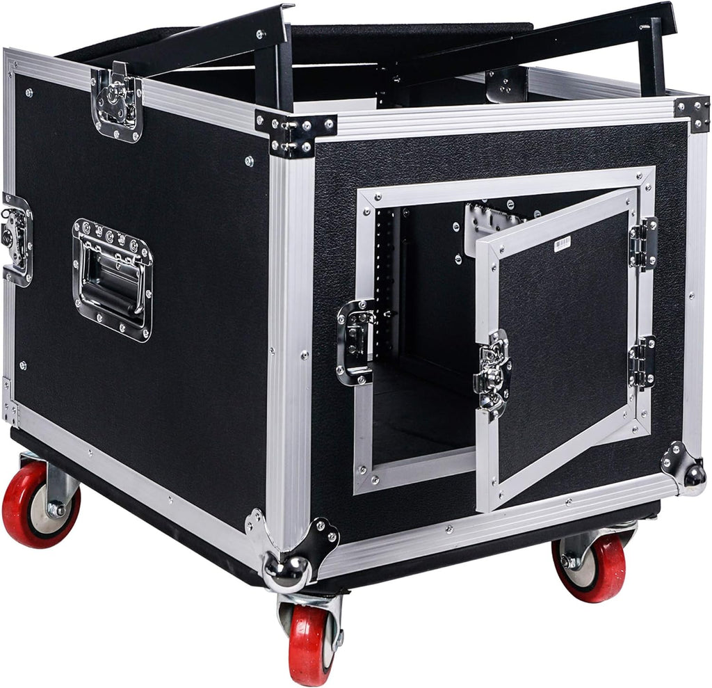 8U PA DJ Pro Audio Rack Road Case with 13U Slant Mixer Top and Casters U59129