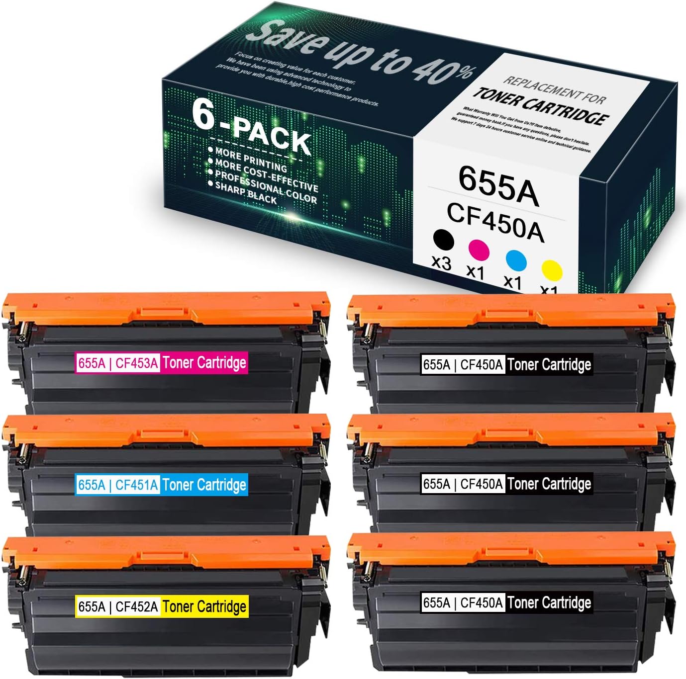 6 Pack Compatible Toner Cartridge for HP Color Enterprise M653x M682z M681dh M652n M681f M653dn M681f Printer J24963