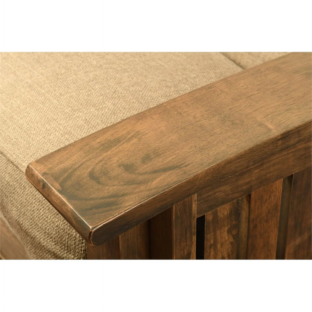Walnut Futon with Drawers and Suede Blue Mattress Q31071