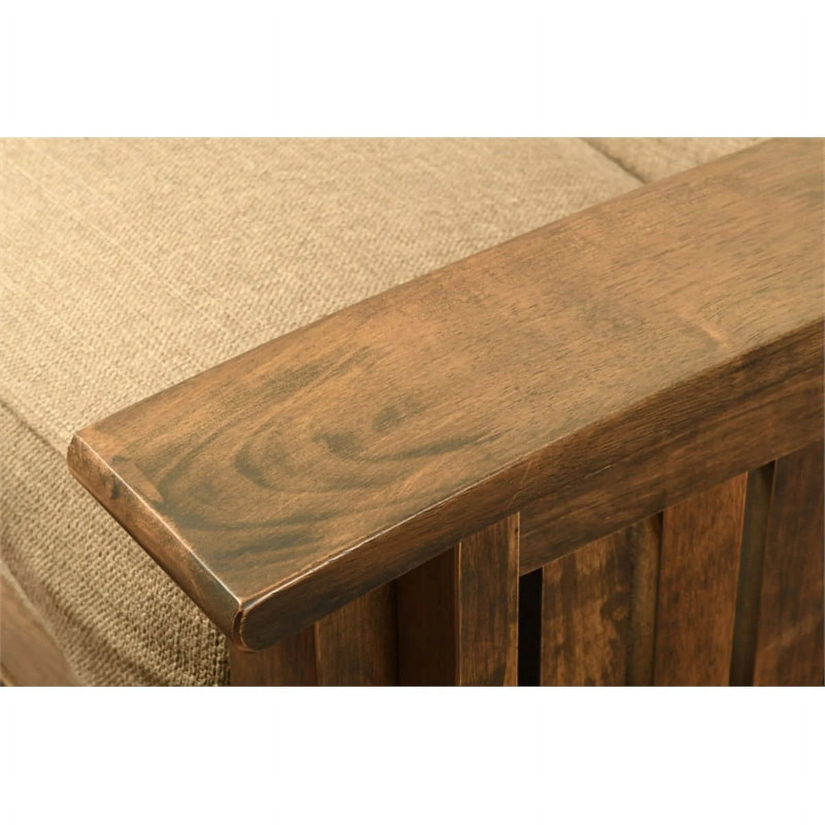 Walnut Futon with Drawers and Suede Blue Mattress Q31071