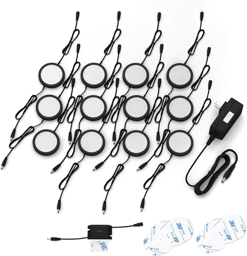 Black Matte LED Puck Lights, Pack of 12, Cool White C9274
