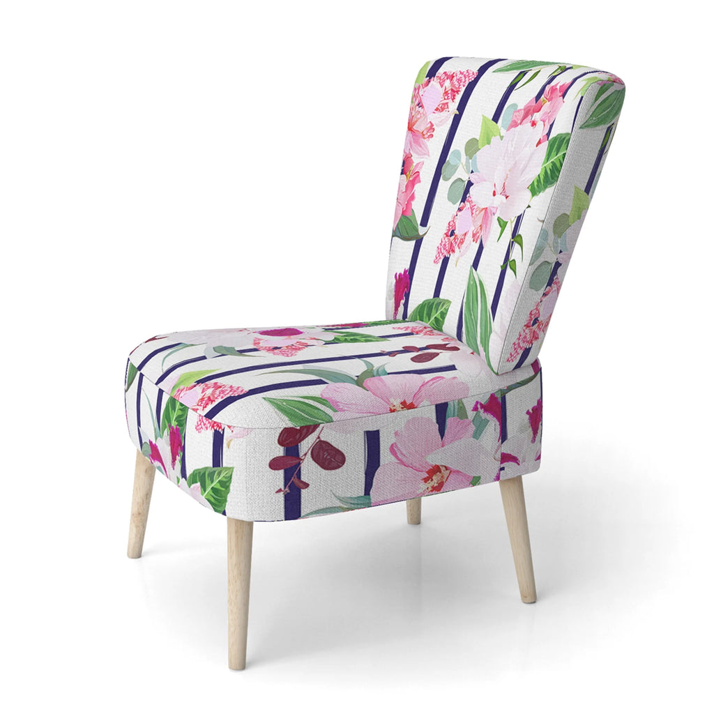 Pink and White Tropical Flowers Upholstered Accent Chair A795